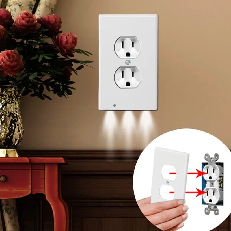 Presa elettrica duplex Moderna presa elettrica plug-in Piastra a muro con luci notturne a LED - Sensore di accensione/spegnimento automatico