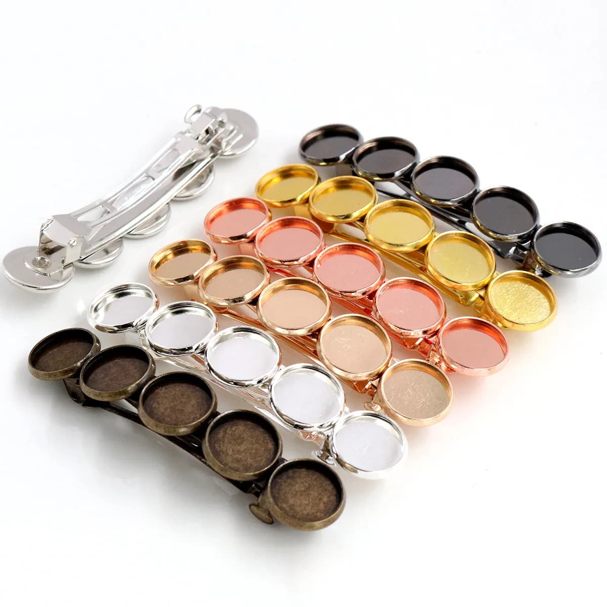 5pcs 12mm with 5 cameo High Quality 7 Colors Plated Copper Material Hair Clips Hairpin Base Setting Cabochon Cameo