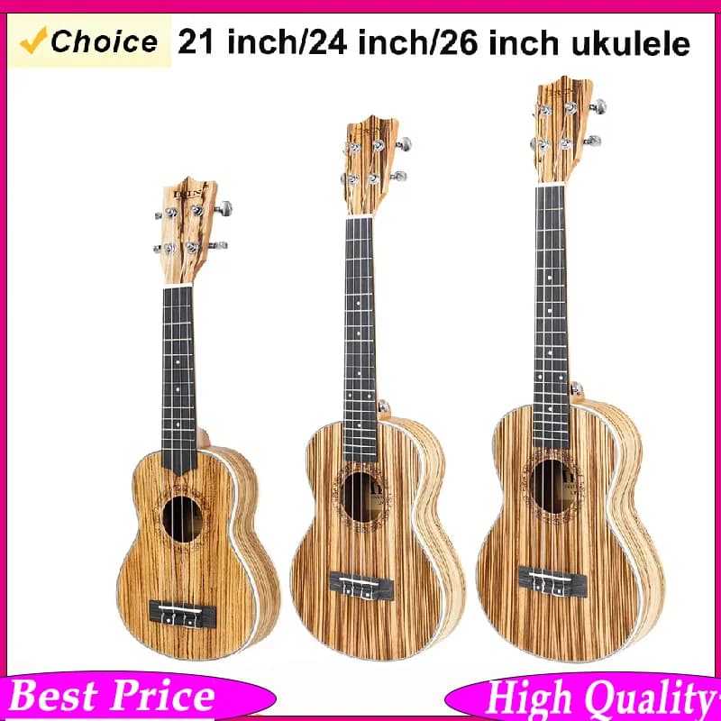IRIN Zebra Wood Ukulele 21/24/26 Inch | Zebrawood & Ebony | Hawaiian Style 4-String Mini Guitar for Beginners & Players