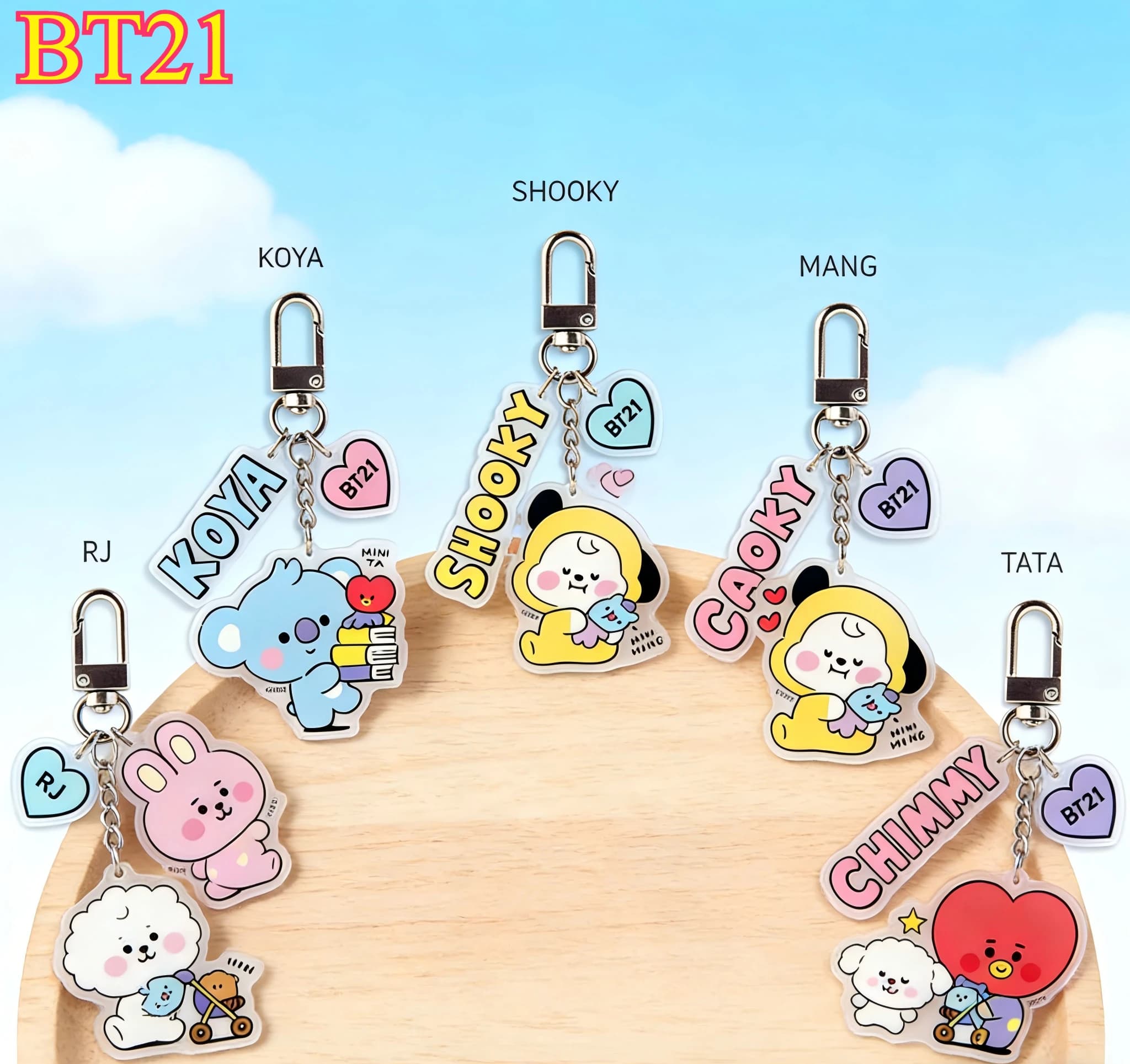 Acrylic Keychain Kawaii BT21 with Double Side Backpack Pendant, CHIMMY COOKY KOYA TATA, Anime Gift Toys