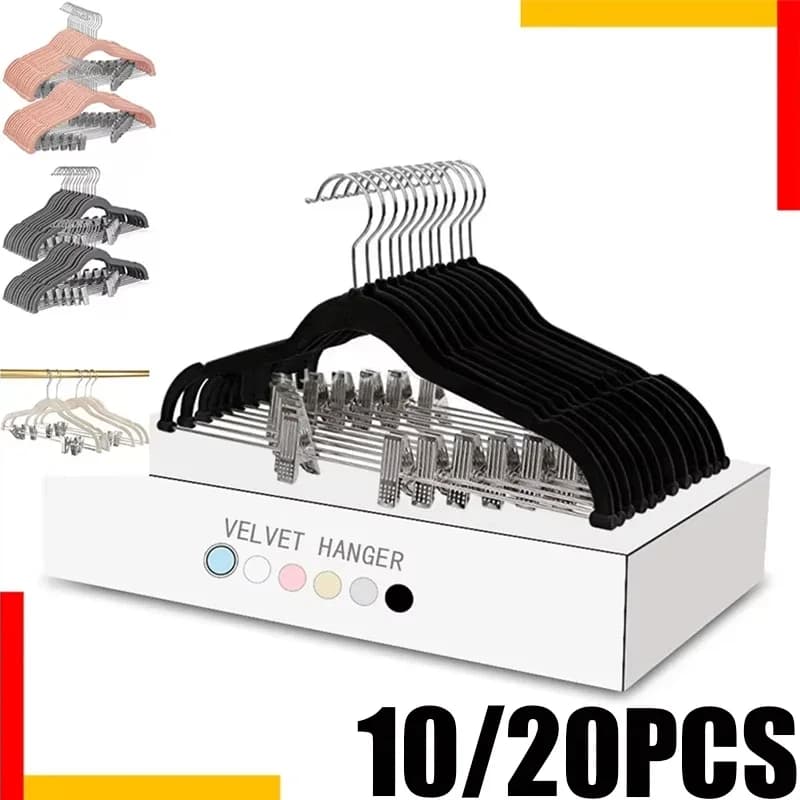 Velvet Pants Hangers,Non-Slip Clothes Hanger with Clips for Clothing Store,Pink Drying Display Racks for Coat,10/20/30PCs