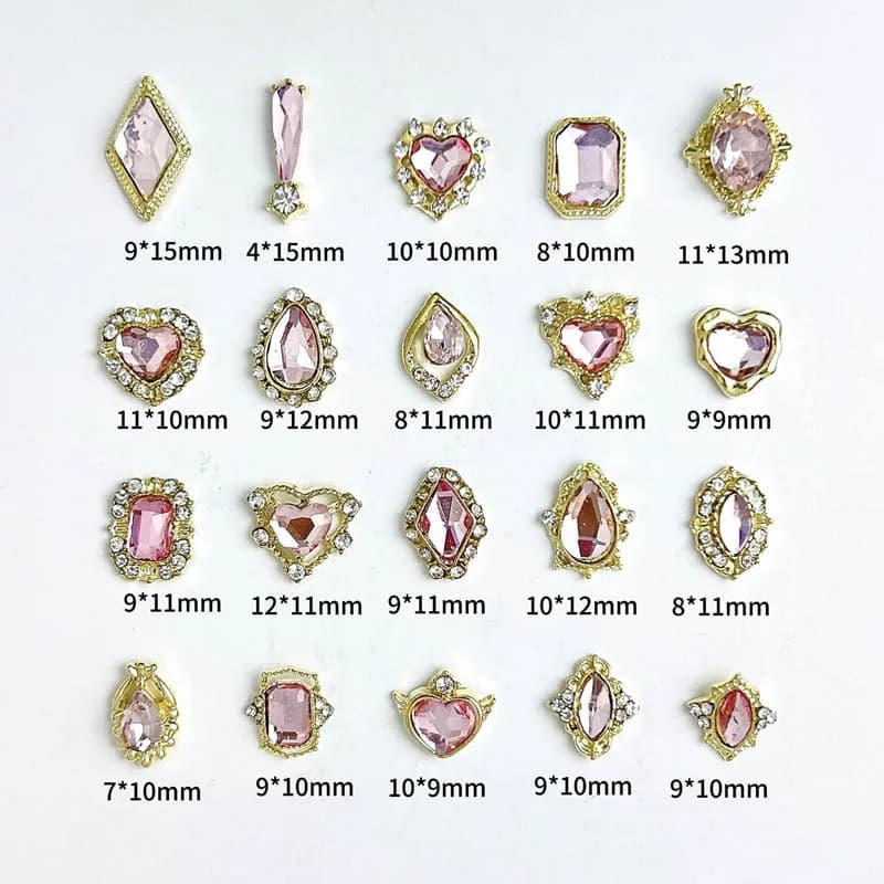 20 pezzi di vetro trasparente rosa decorazione di cristallo per unghie lega geometrica dorata ciondoli per nail art per ornamento di gioielli per unghie fai da te fatti a mano