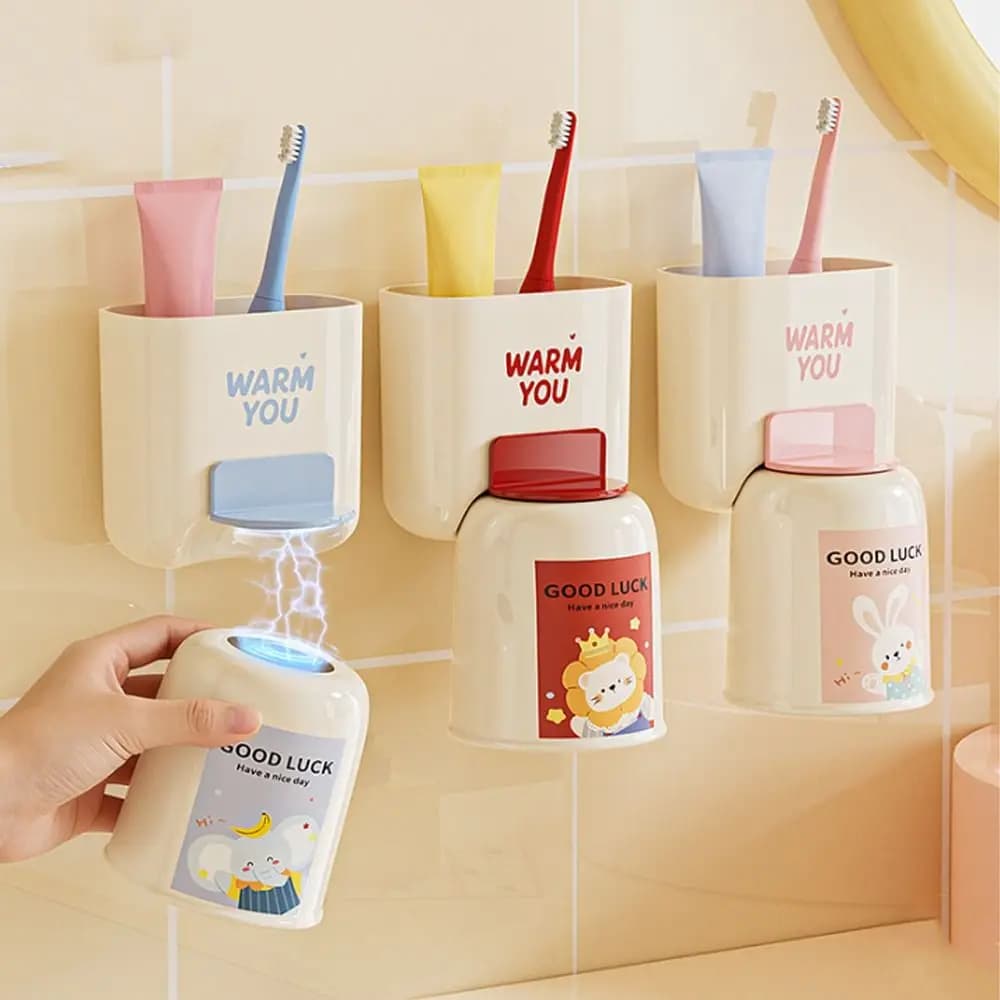 Portaspazzolino Magnetico da Parete Senza Foratura, Simpatico Gancio Portabicchieri per Collutorio, Clip Salvaspazio in Plastica per Dentifricio, per Uso Domestico