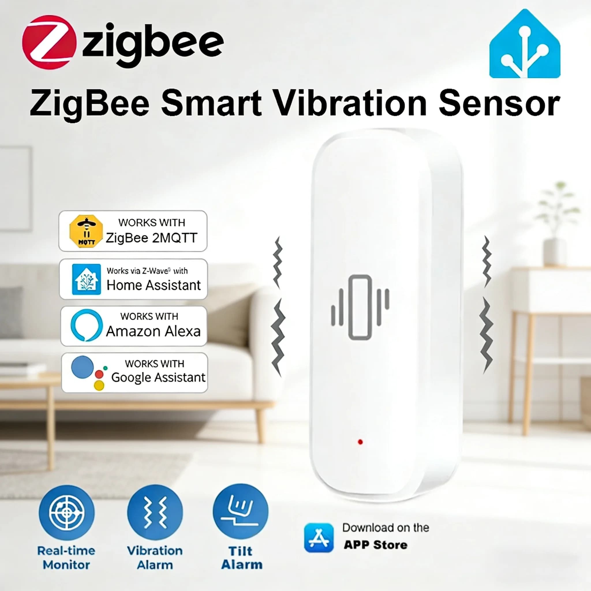 Sensore di Vibrazione Intelligente ZigBee3.0 2MQTT, Monitoraggio in Tempo Reale, Rilevamento Porte e Finestre, Sistema di Protezione e Sicurezza Domestica Intelligente