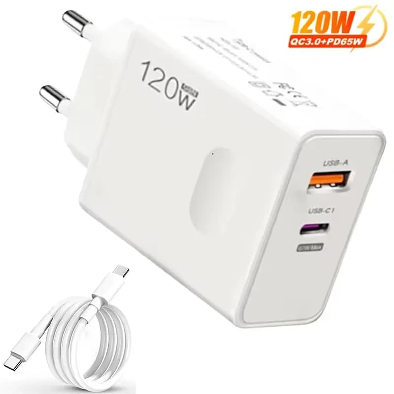 120W USB C Charger Fast Charging Mobile Phone Charger Type C Quick Charge Wall Adapter for iPhone Xiaomi Samsung EU/US/UK Plug