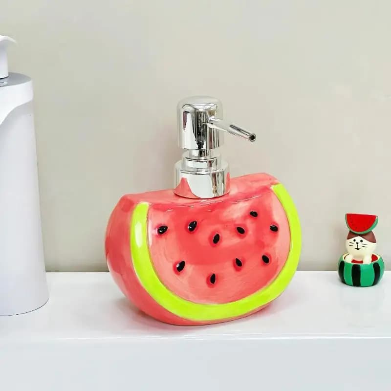 Bottiglia dispenser in ceramica a forma di anguria per sapone per le mani detersivo per bucato lozione da bagno bottiglia con pompa a pressione creativa