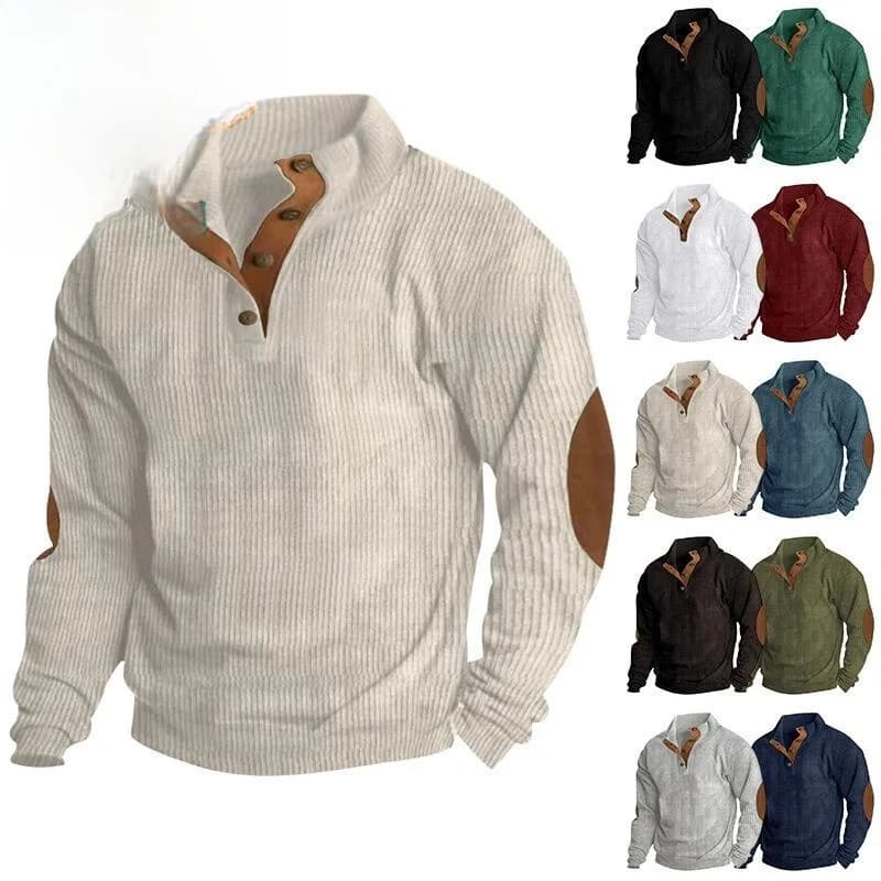 Men's Casual Long Sleeve Knitted Velvet Hoodie Spring Autumn European Size Outdoor Leisure Collar Stand Men's Sweatshirt