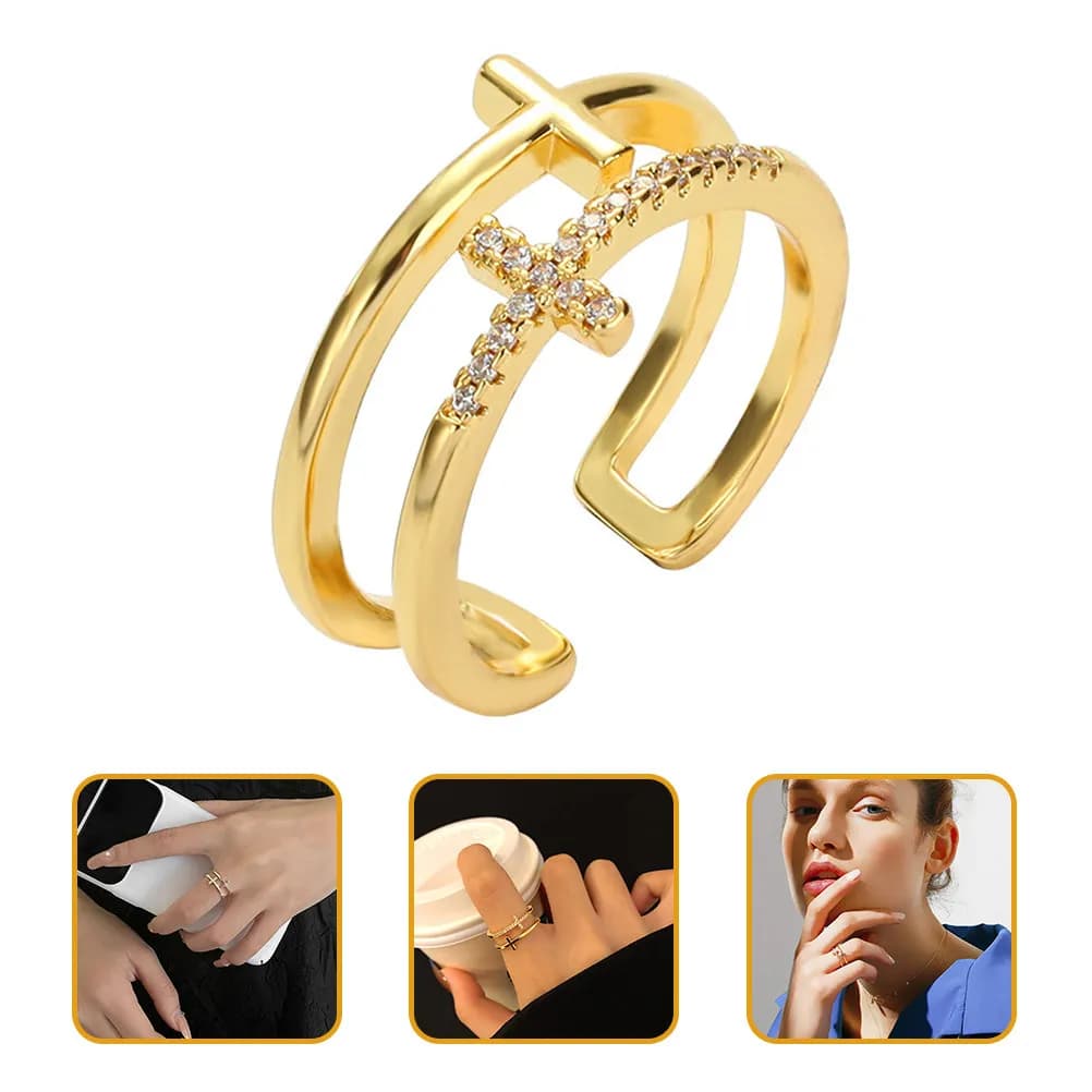 Anello Regolabile con Strass, Anello Gotico Cristiano per Donne, Gioiello di Moda, Regalo per Mamma, Sorella, Amica