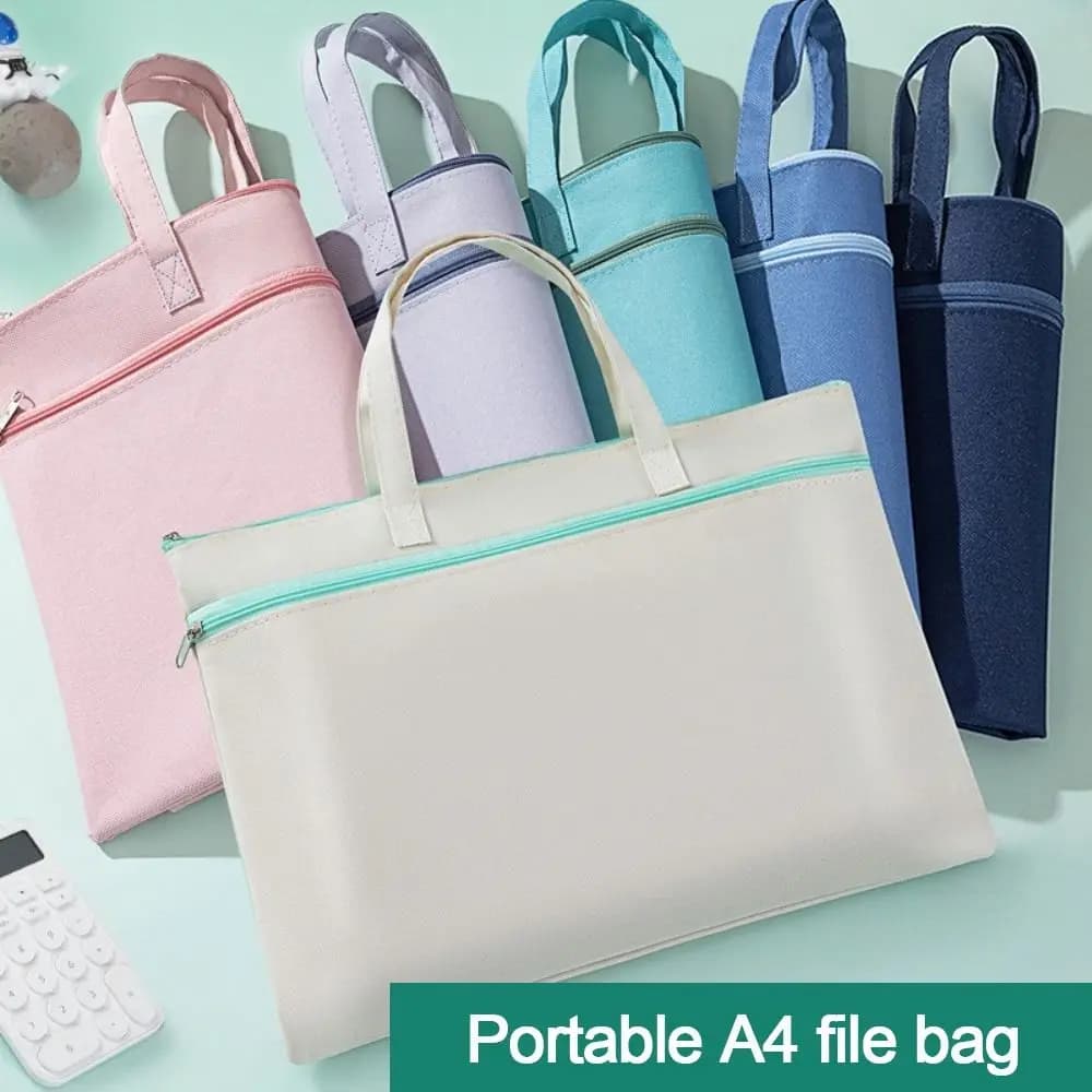 Borsa Portadocumenti in Tessuto Oxford Antipolvere con Cerniera, Grande Capacità, Formato A4, Cartella Portadocumenti per Scuola e Ufficio