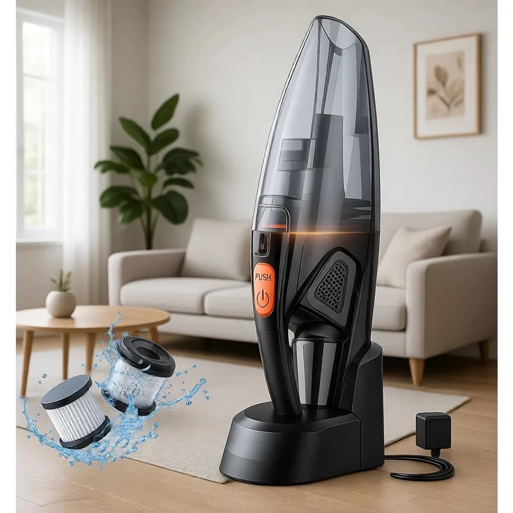 Aspirapolvere Portatile Senza Fili 9KPA Forte Aspirazione Ricarica Rapida Luce LED 2 Filtri HEPA Umido/Secco Casa Auto Ufficio Animali Domestici