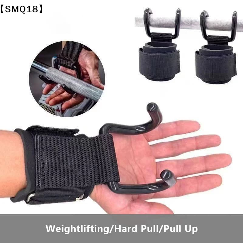 2PCS Weight Lifting Hook Grips With Wrist Wraps Hand-Bar Wrist Strap Gym Fitness Hook Weight Strap Pull-Ups Power Gloves【SMQ】