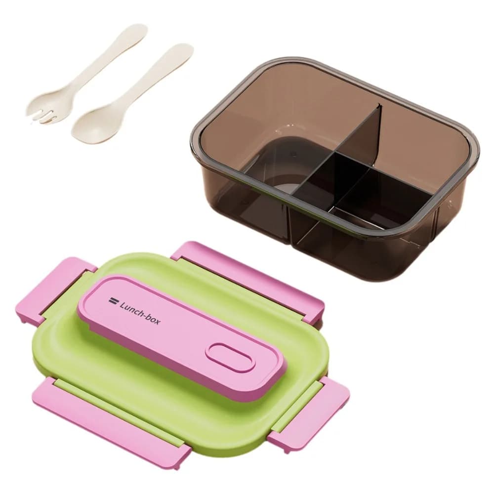Portable Divided Lunch Box Leak-proof Sealed Food Storage Container with Spoon and Fork Microwaveable Picnic Fresh Box