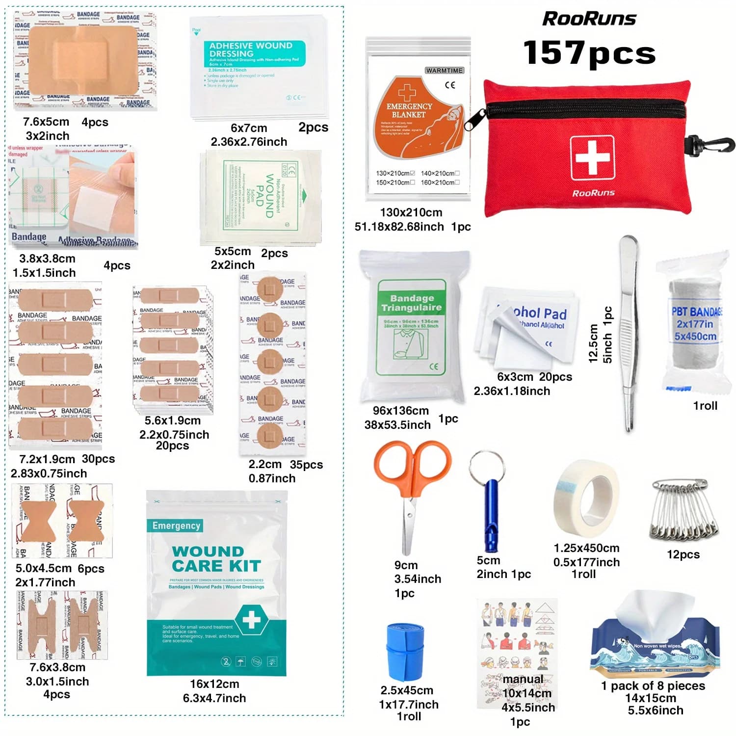 Kit di Pronto Soccorso da 157 Pezzi, Borsa Medica Compatta per Emergenze, per Viaggi, Campeggio, Escursionismo, Casa, Auto, Attrezzatura per Sopravvivenza all'Aperto, Leggera e Portatile