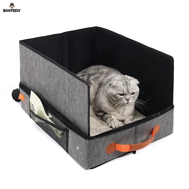 BOOTEELY Lettiera per gatti pieghevole in tessuto Oxford Semi-chiusa a prova di spruzzi Impermeabile Compatto da viaggio Toilette per gatti
