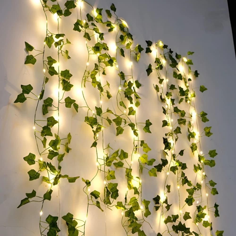1 confezione di viti verdi realistiche per uso interno ed esterno 20 luci a stringa a LED per Capodanno, parete, casa, ufficio, compleanno, casa