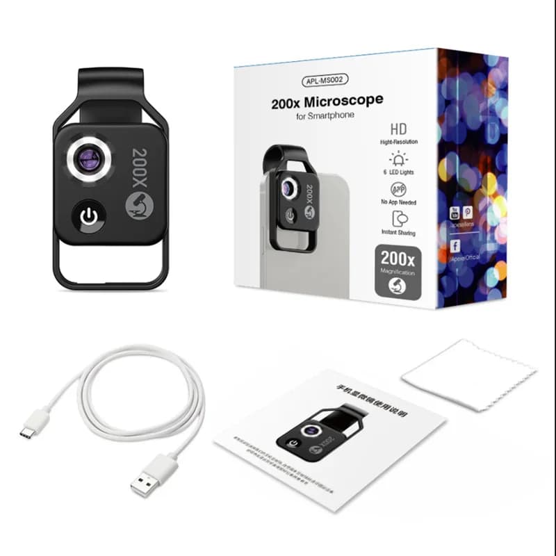 Lente d'ingrandimento 200x per cellulare con attacco microscopio