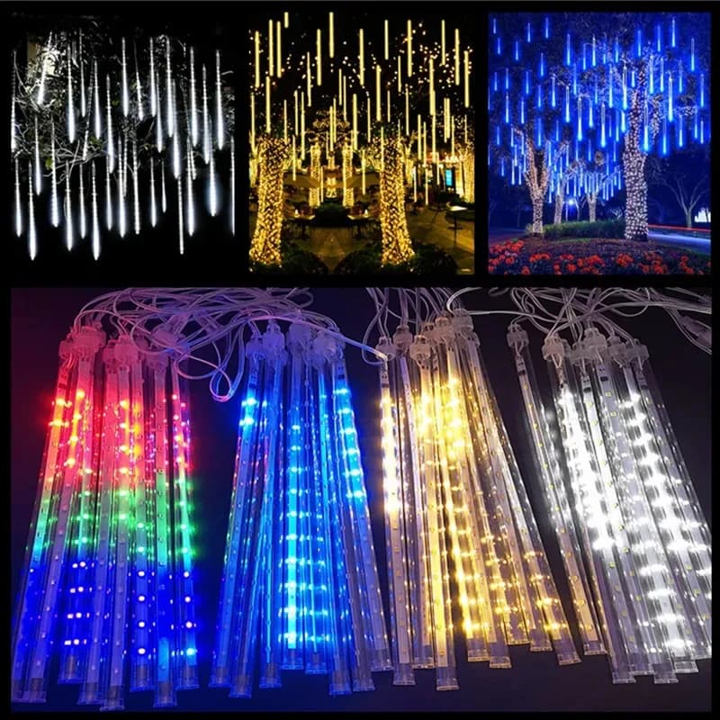 Luci LED a Cascata Effetto Pioggia di Meteore 30cm/50cm, Alimentazione USB, Illuminazione d'Ambiente per Matrimoni, Feste, Casa, Giardino, Patio