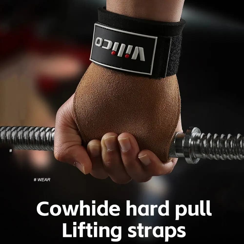 1 paio di guanti da palestra in pelle bovina antiscivolo rialzati Cinghie di sollevamento fitness in pelle regolabili resistenti all'usura durevoli