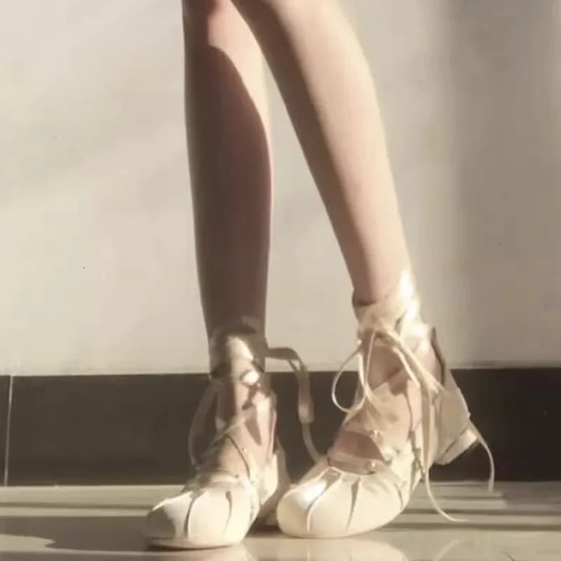Scarpe da Donna Stile Fatato Dolce Ballerine con Cinturino Incrociato alla Caviglia Mary Janes Suola Morbida Comode Scarpe Singole Stile Lolita