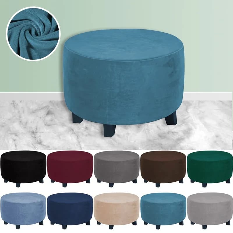 1pc Coperture per sgabelli ottomani rotondi in velluto Custodia per poggiapiedi elasticizzata all-inclusive Fodera per sgabello per sedia rimovibile per soggiorno