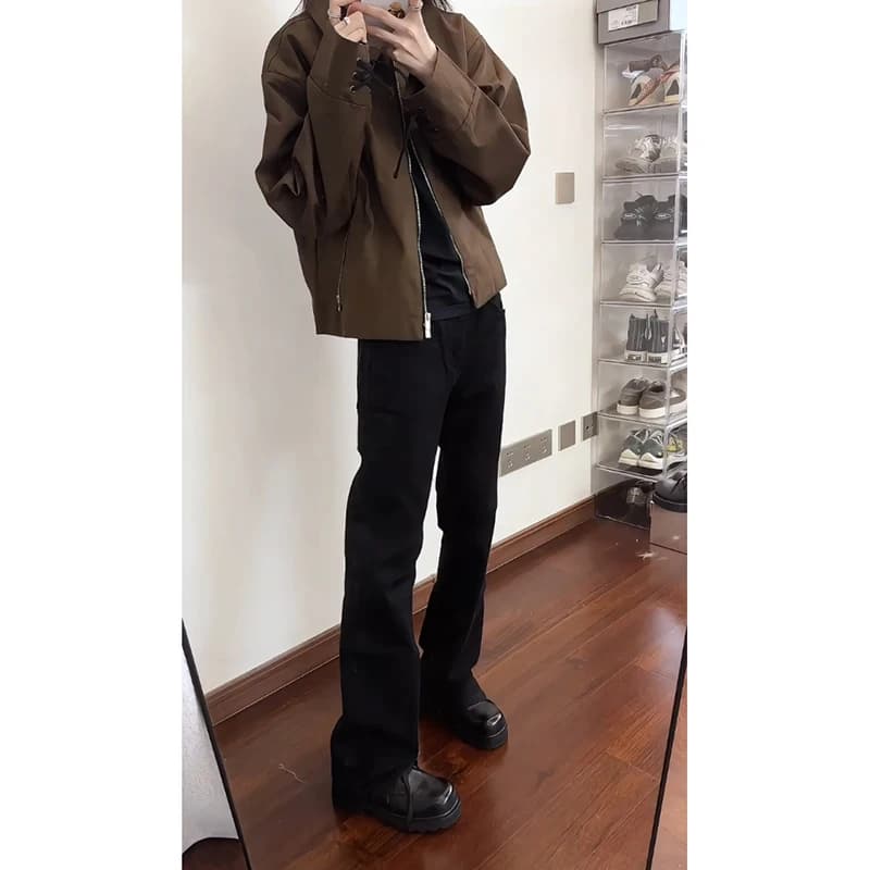 Cleanfit High Street Vibe Black Men's Jeans Fall Bell Bottom Straight Leg Knife American Style Slimming Trousers