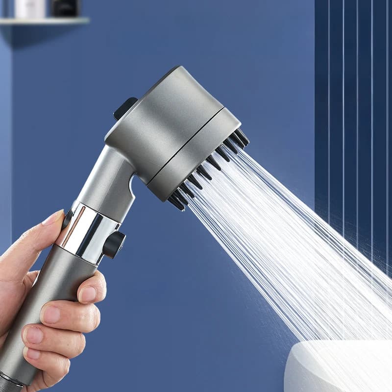 Soffione doccia a forma di asciugacapelli con filtro Soffione a pioggia pressurizzato per bagno portatile Spray ad alta pressione a tre livelli