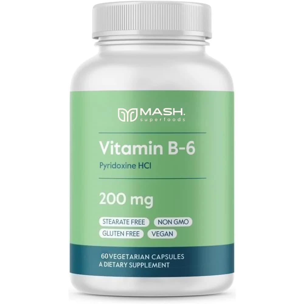 Vitamin B6 Capsules - Brain Function & Memory, Concentration, Cardiovascular, Skin, Hair, Immune, Non-GMO, Dietary Supplement