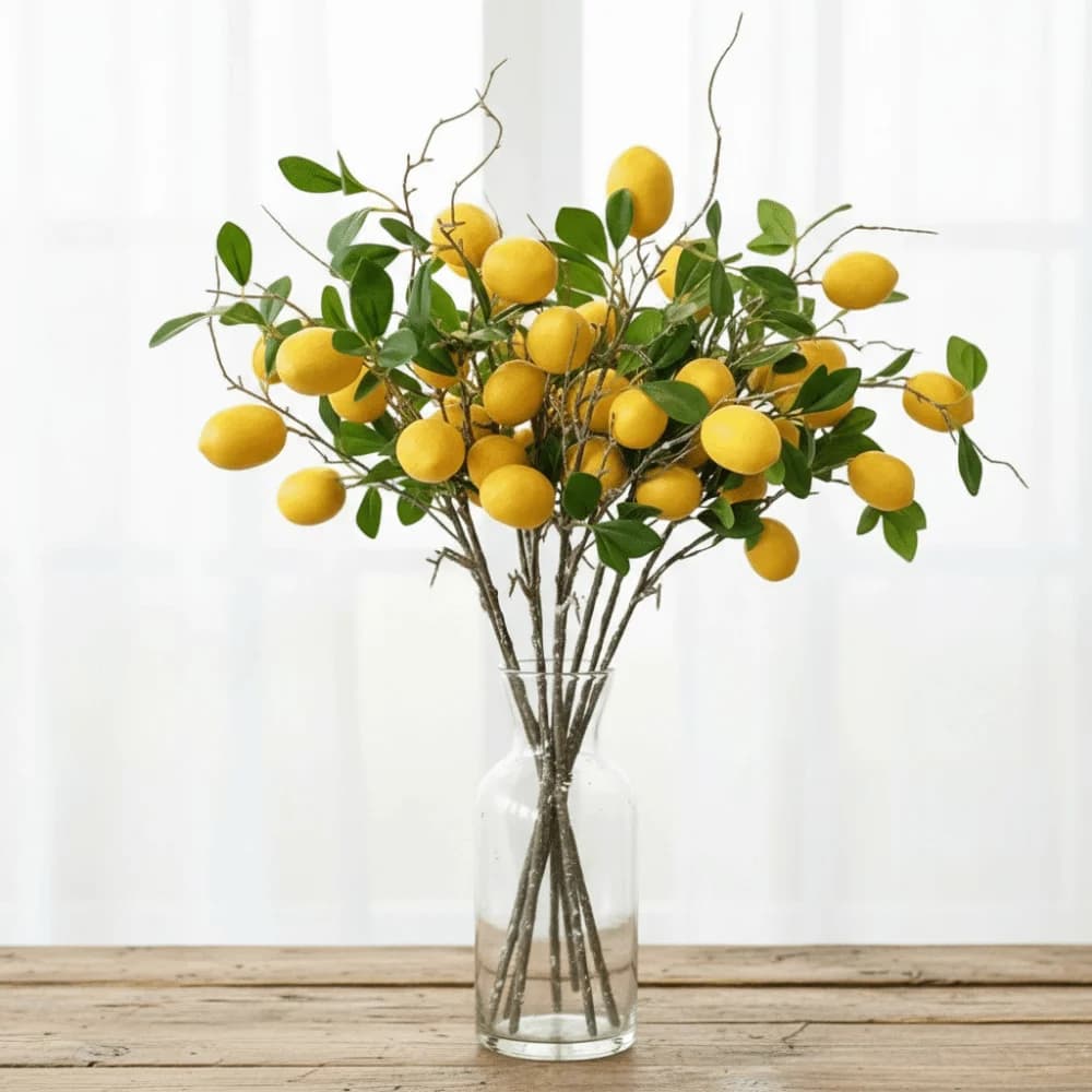 Artificial Lemon Copper with Green Leaves, Luxurious Plastic Lemon Copper, Realistic Fin Lemon Fruit, Simulated Fruit Tree