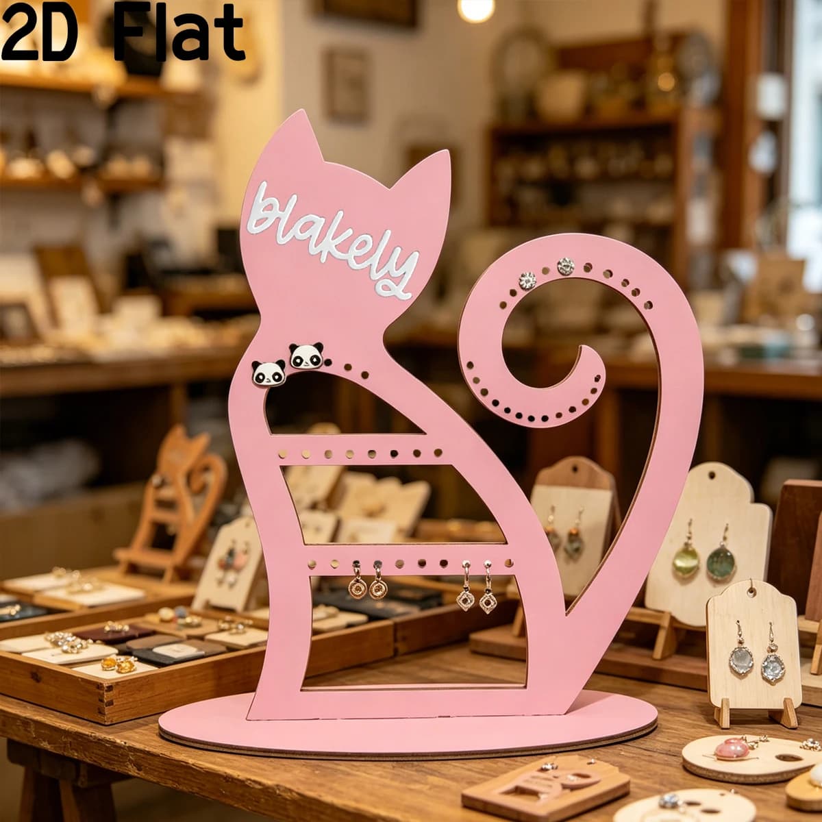 Custom Mischievous cat Wood Acrylic Earring Holder: Wooden Jewelry Organizer,Birthday Wedding Party Decor Gifts for Home friend