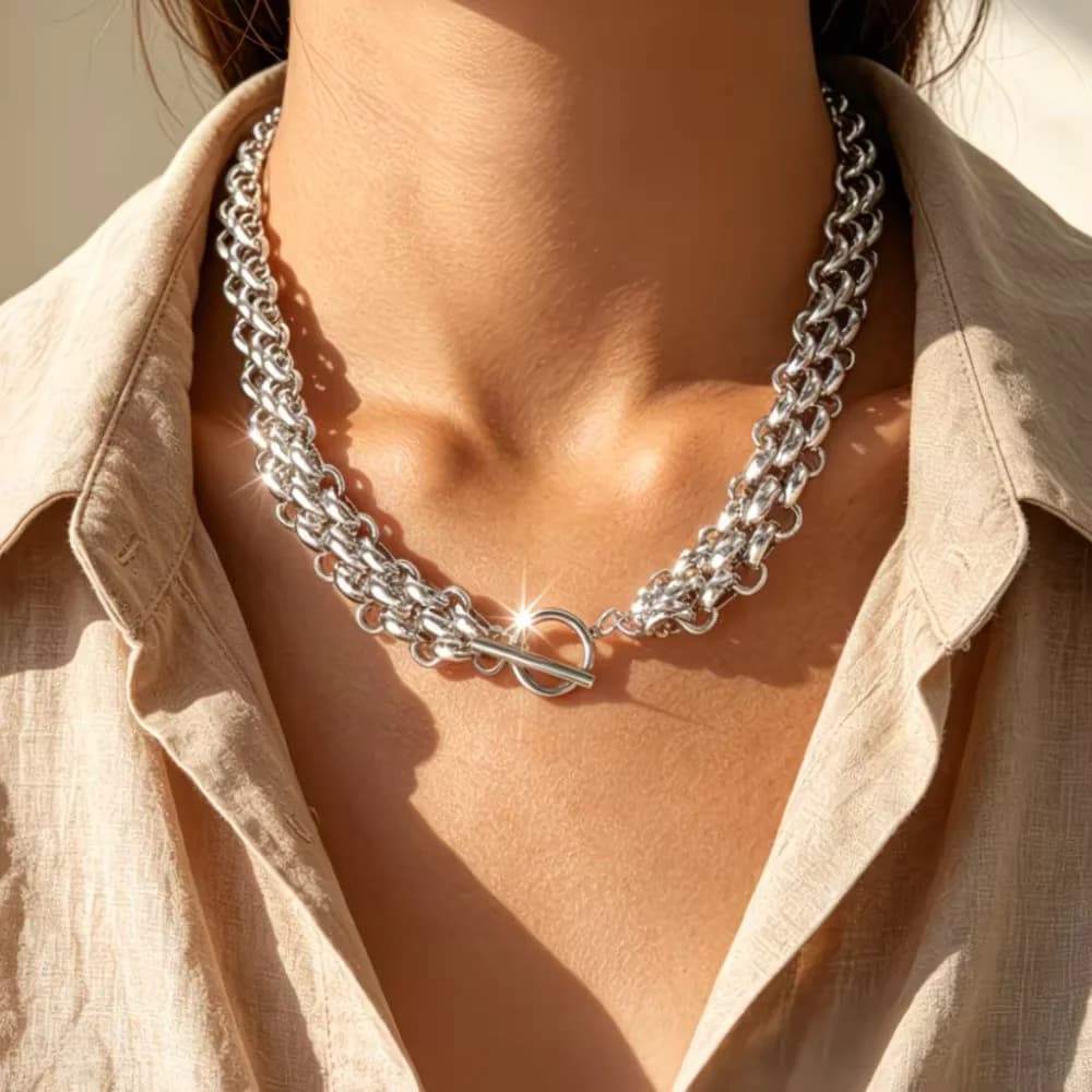 Minimalist Stainless Steel Silver Color Cuban Thick Chain Statement Necklaces Gold Plated Chunky Unisex Waterproof Neck Jewelry