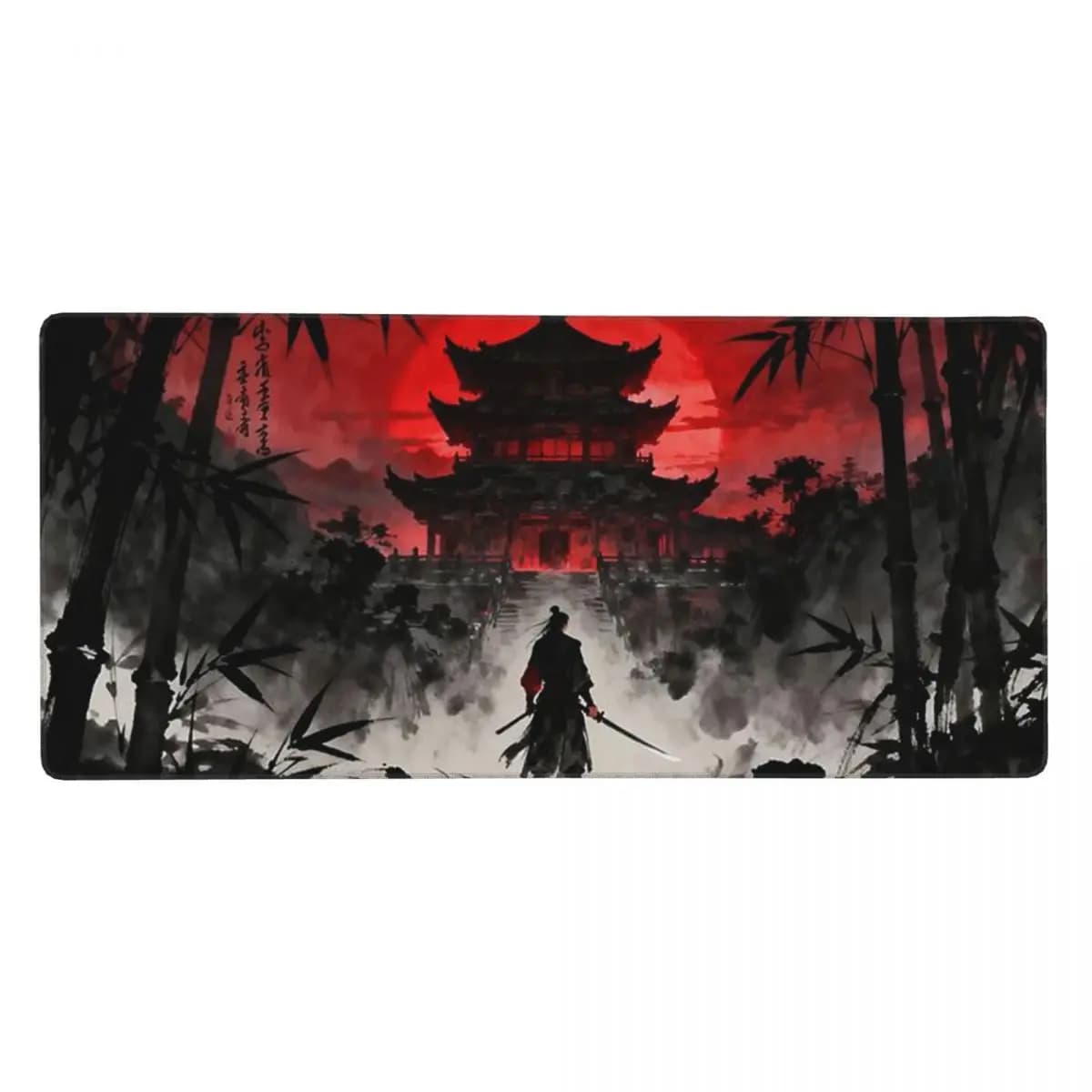 Red Moon Samurai Theme Large Mouse Pad Computer Keyboard Mouse Mat Gaming PC Laptop Desk Mat Office Accessories Table Mats