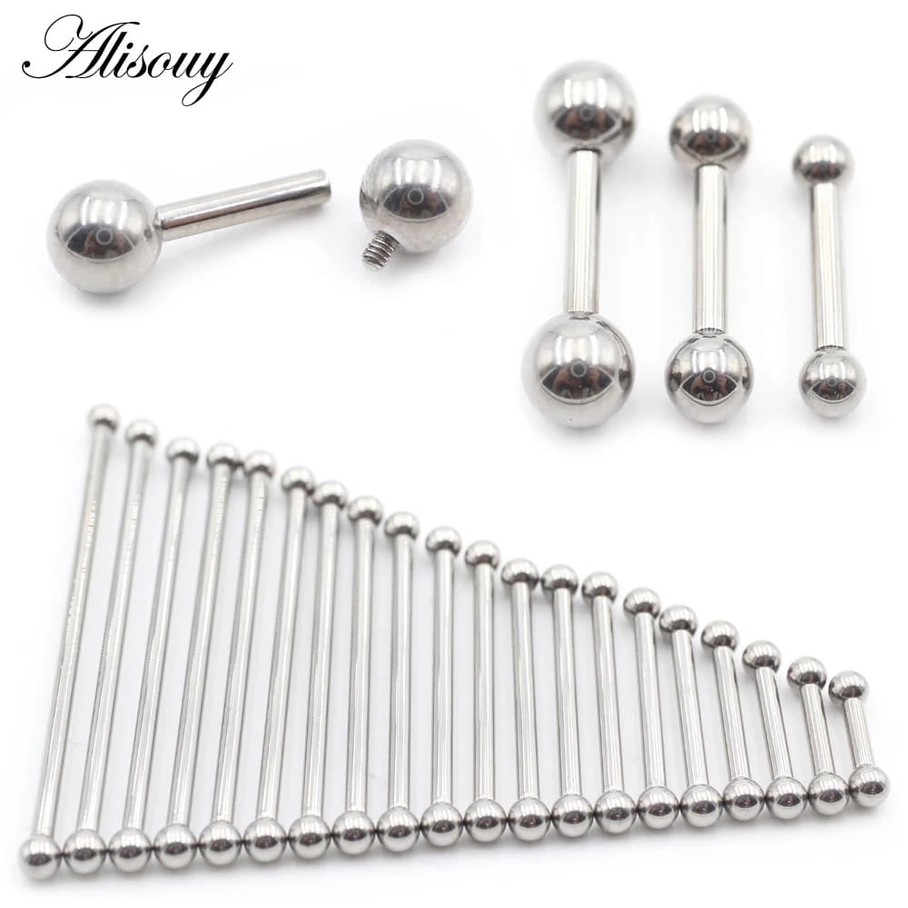 Alisouy 1PC G23 titanio filettatura interna Piercing a sfera dritto lungo bilanciere industriale lingua capezzolo anello orecchio trago Helix Stud