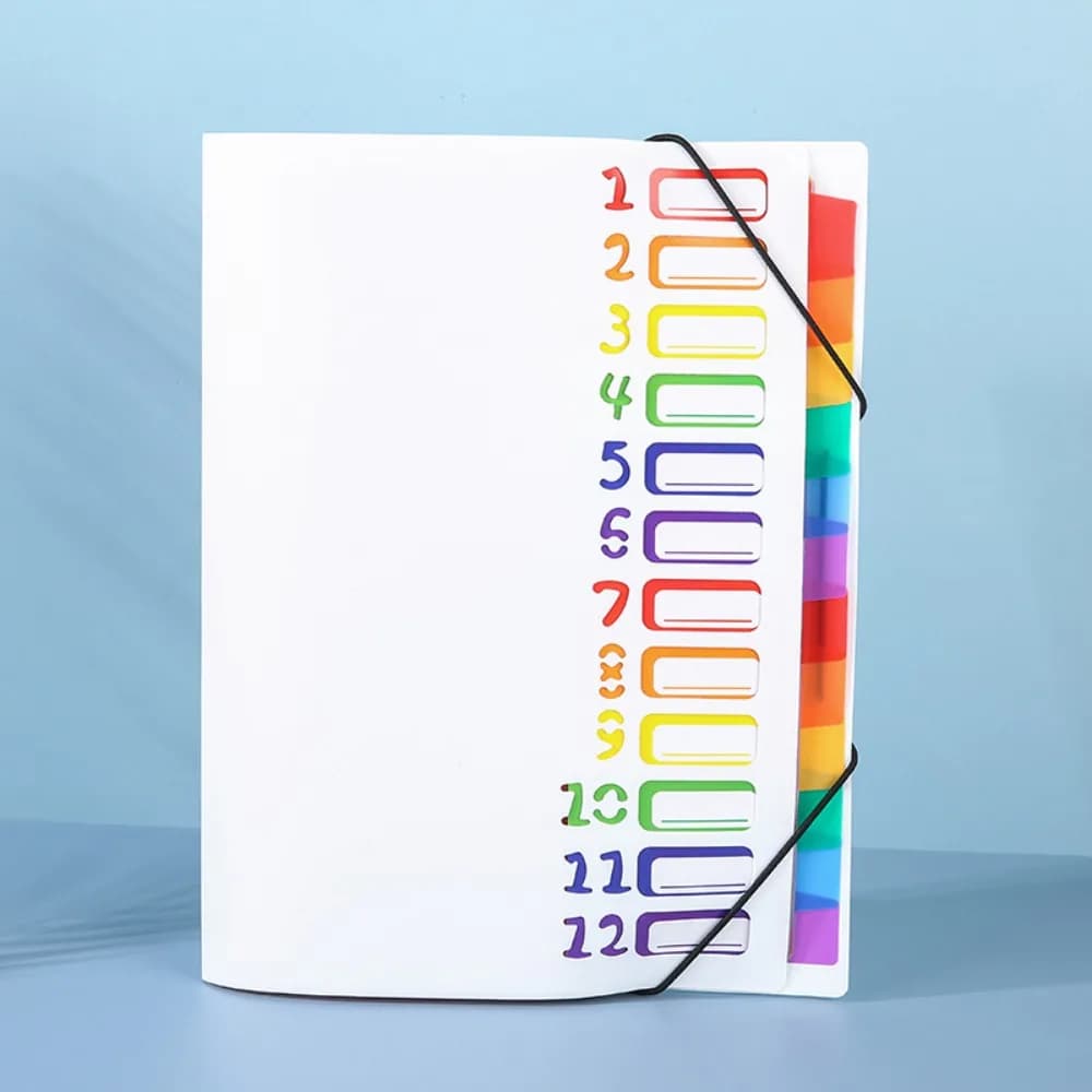 Multi-layer A4 Partition Folder with 12 Pockets Featuring 12 Colorful Labels Large-capacity Expansion File Folder
