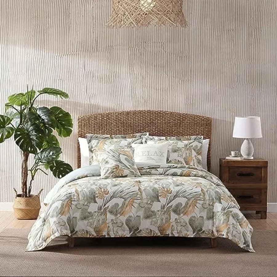 Set Copripiumino in Morbido Cotone con Federe Coordinate, Set Biancheria da Letto Tropicale con Retro Tinta Unita