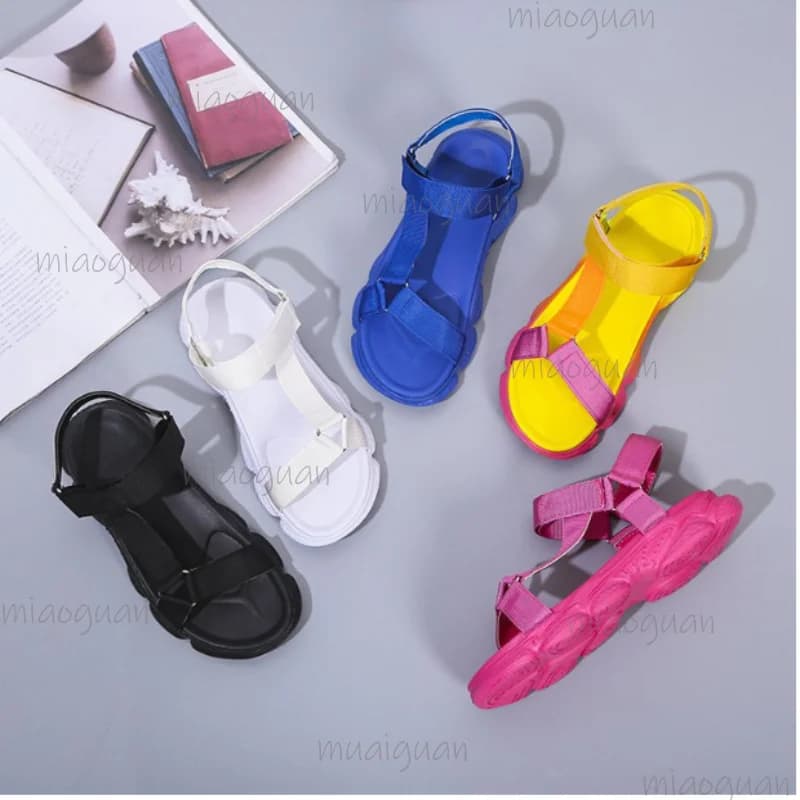 Velcro Retro Women's Sandals New Casual Round Toe Beach Vacation Flat Shoes Colorful Thick Platform Comfort Roman Footwears