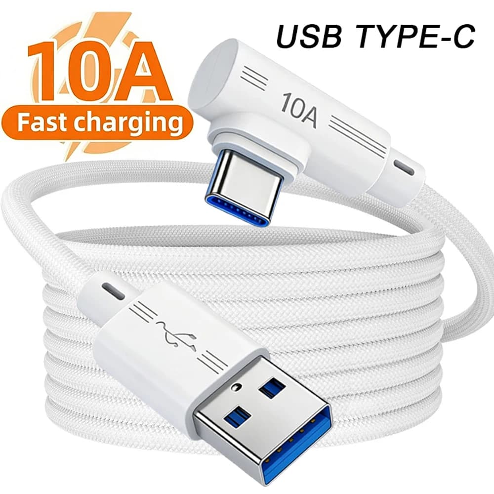 3M/2M/1.5M/1M/0.25M Elbow 10A Fast Charger for IPhone 16 15 Pro Xiaomi Huawei Samsung USB to Type C Charger Cable Transfer Line