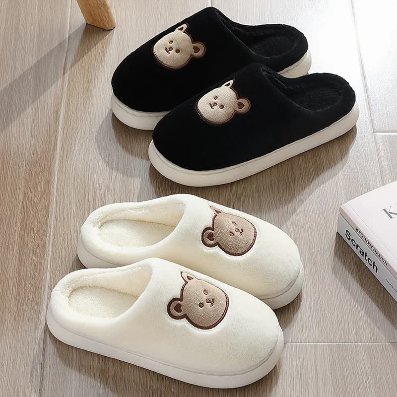 Cute Bear pantofole in cotone per donna inverno Indoor scivoli antiscivolo peluche uomini caldi sandali per la casa scarpe basse coppie infradito
