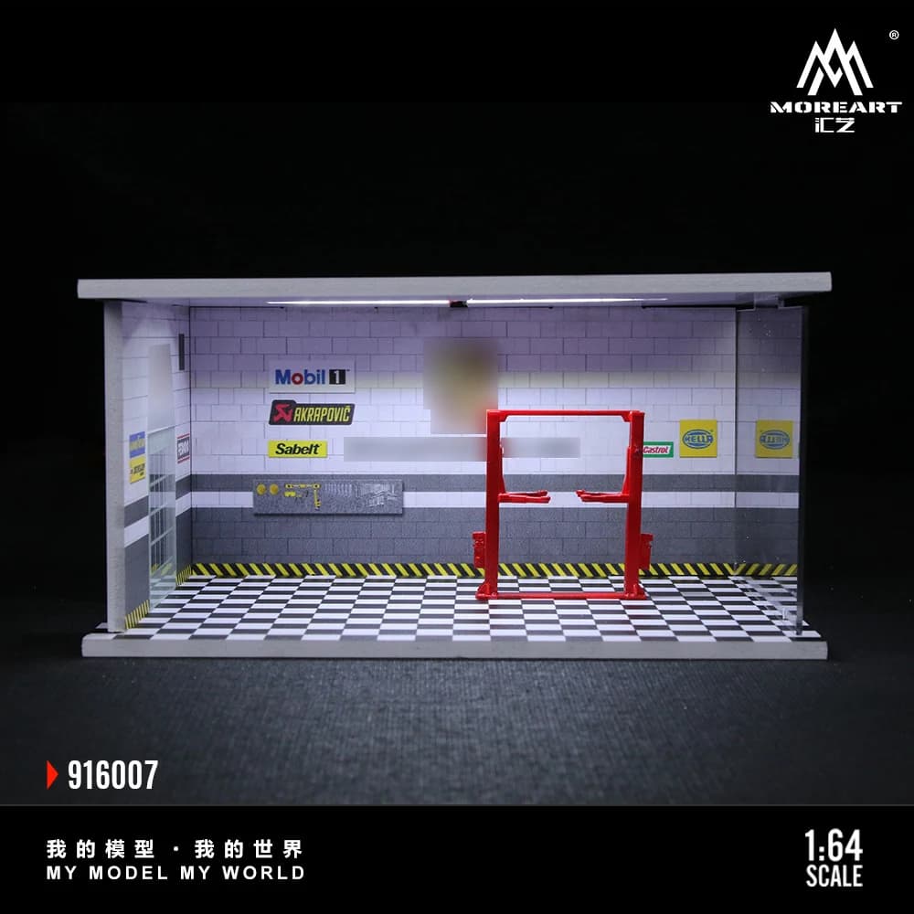 Kicarmod 1/64 LED Light Up Garage Diorama – German & Japanese Sports Car Themed Parking Scene Model Display (No Cars or Figures)