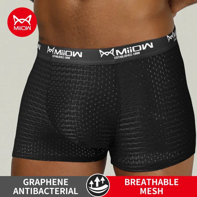 MiiOW Maglia Sexy Uomo Boxer Intimo Traspirante Seta del Ghiaccio Mutandine da Uomo Lingerie Mutande Boxer Plus Size L-4XL Tronchi