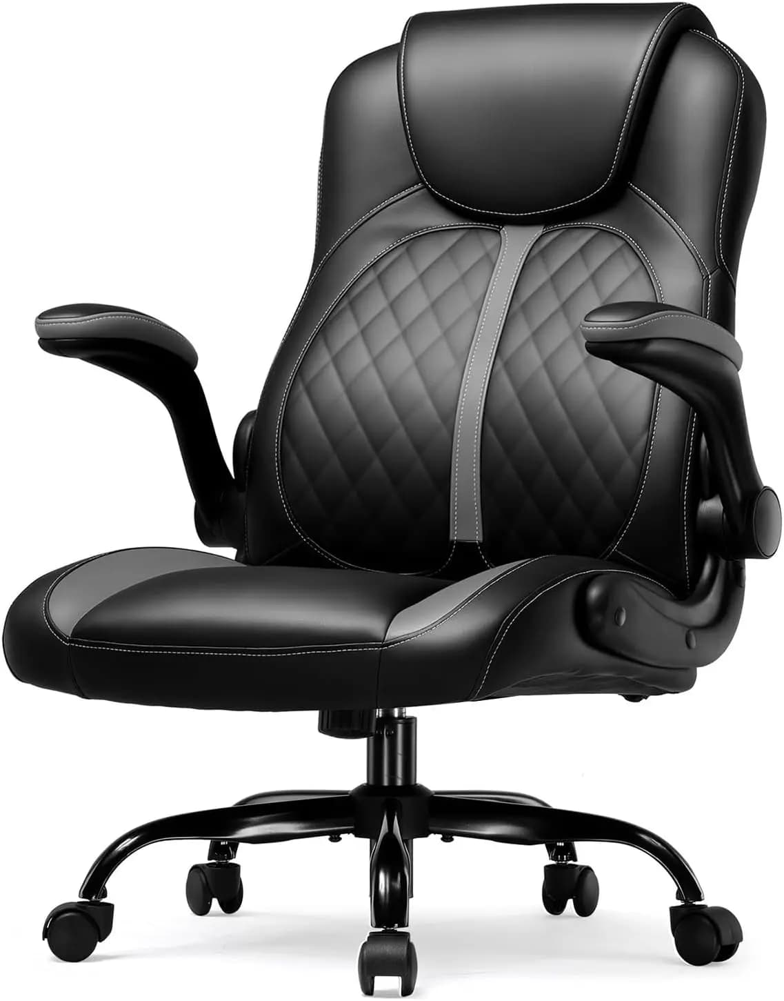 Sedia da ufficio ergonomica da gaming con supporto lombare, altezza regolabile e braccioli ribaltabili per adulti, grigia