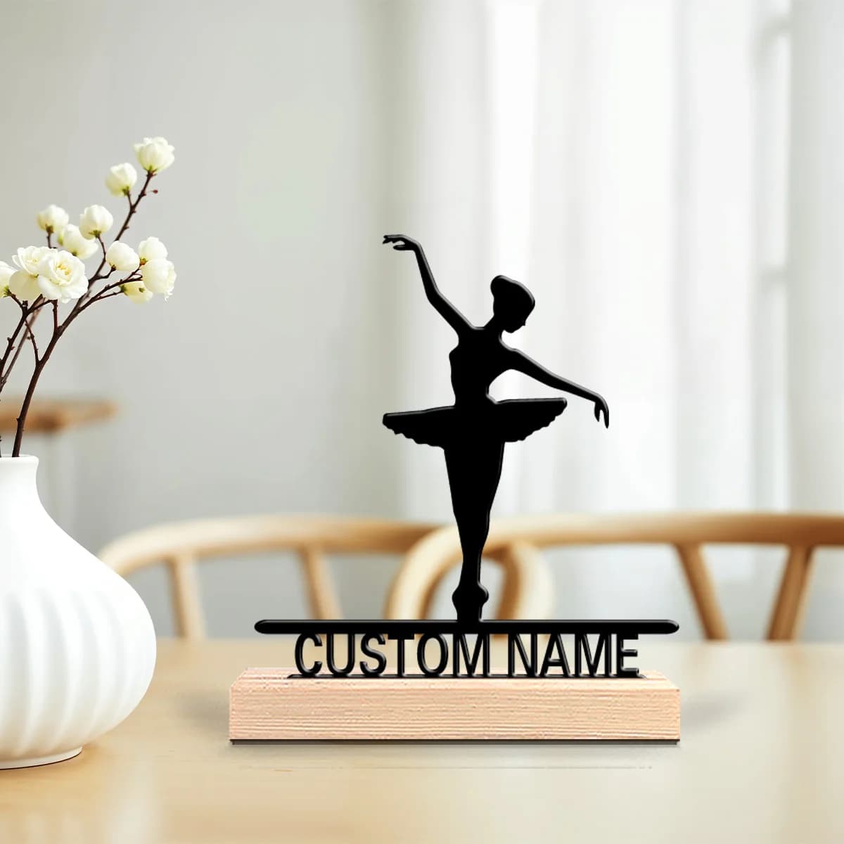 Statua in Metallo Personalizzata di Ballerine con Base in Legno, Decorazione da Tavolo, Cornice in Legno, Regalo per Appassionati di Danza