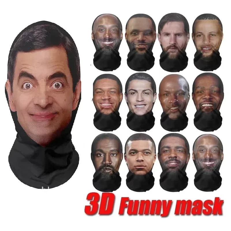 3D CR7 Messi Seamless Mask Funny Printed Face Scarf Famous Person Famous Head Mask with Sun Protection in Ice Silk Halloween Cosplay