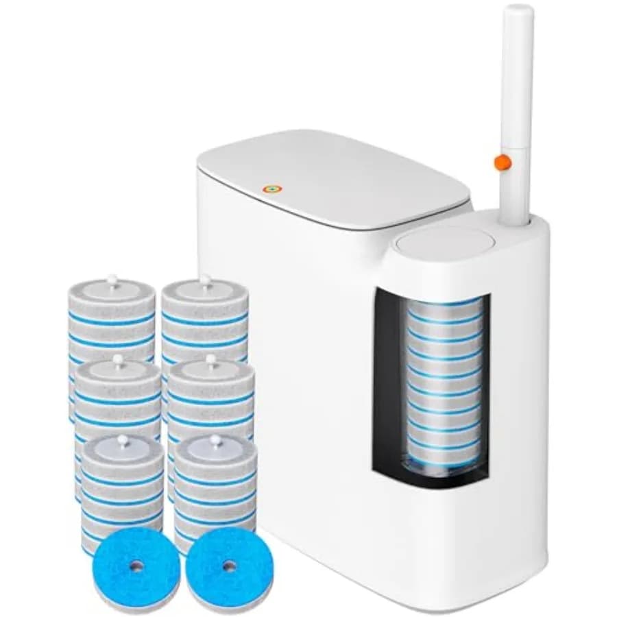 Set di contenitori per rifiuti da bagno - Cestino piccolo e stretto in plastica bianca, porta scopino WC e 36 ricariche, contenitore per rifiuti da 2 galloni