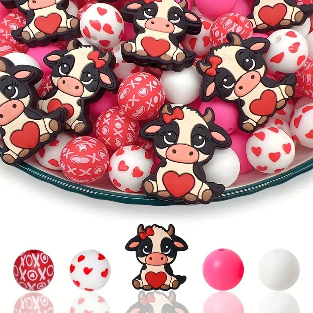 Set di 5/25 perle in silicone per mucche da latte, perfette per l'artigianato fatto a mano fai-da-te come portachiavi, collane, bracciali, ecc.