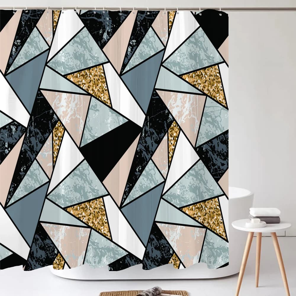 3D geometria classica motivo stampato tessuto tende da doccia tenda da bagno schermo da bagno prodotto impermeabile decorazioni per la casa con ganci