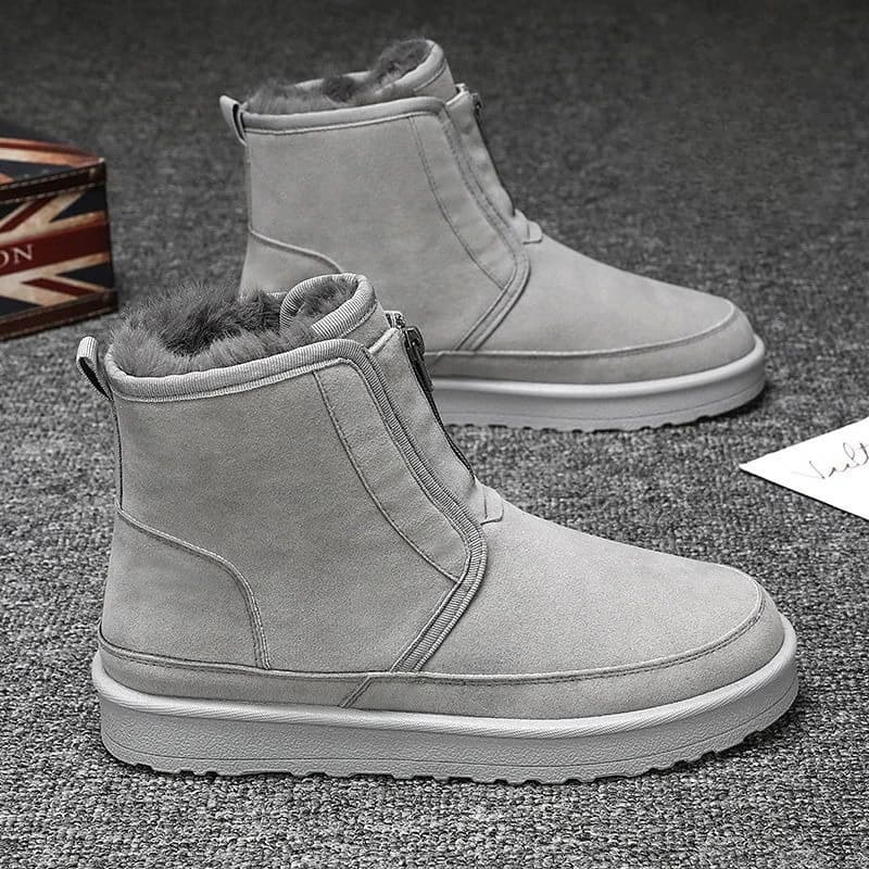 Stivali da neve invernali con cerniera stile vintage da uomo Foderato in pile ispessito Suola in pelliccia calda con plateau Scarpe in cotone antiscivolo