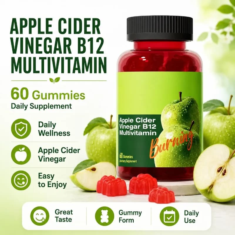Apple sigido vinegar gumella with vitamin B12, daily wellness supplement, 60 gommose candies