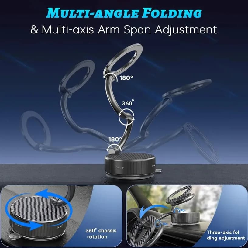 Supporto per auto magnetico pieghevole per telefono sottovuoto per Magsafe iPhone 17 ~ 12 Pro Max Samsung supporto per aspirazione per auto/palestra/specchio/doccia