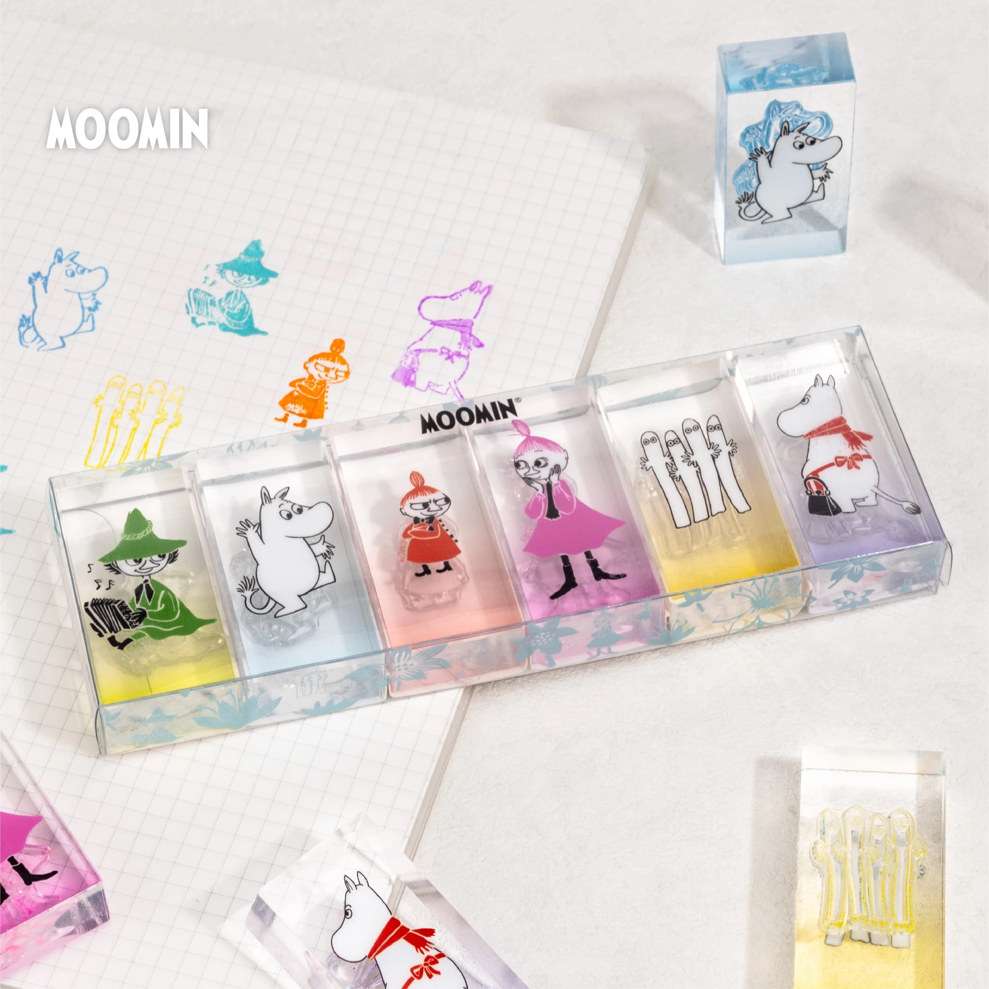 Moomin Clear Acrylic Gradient Stamps Six Pcs Set Cartoon Pattern Stamps For Journal Scrapbook Creative Gift For Craft Fans