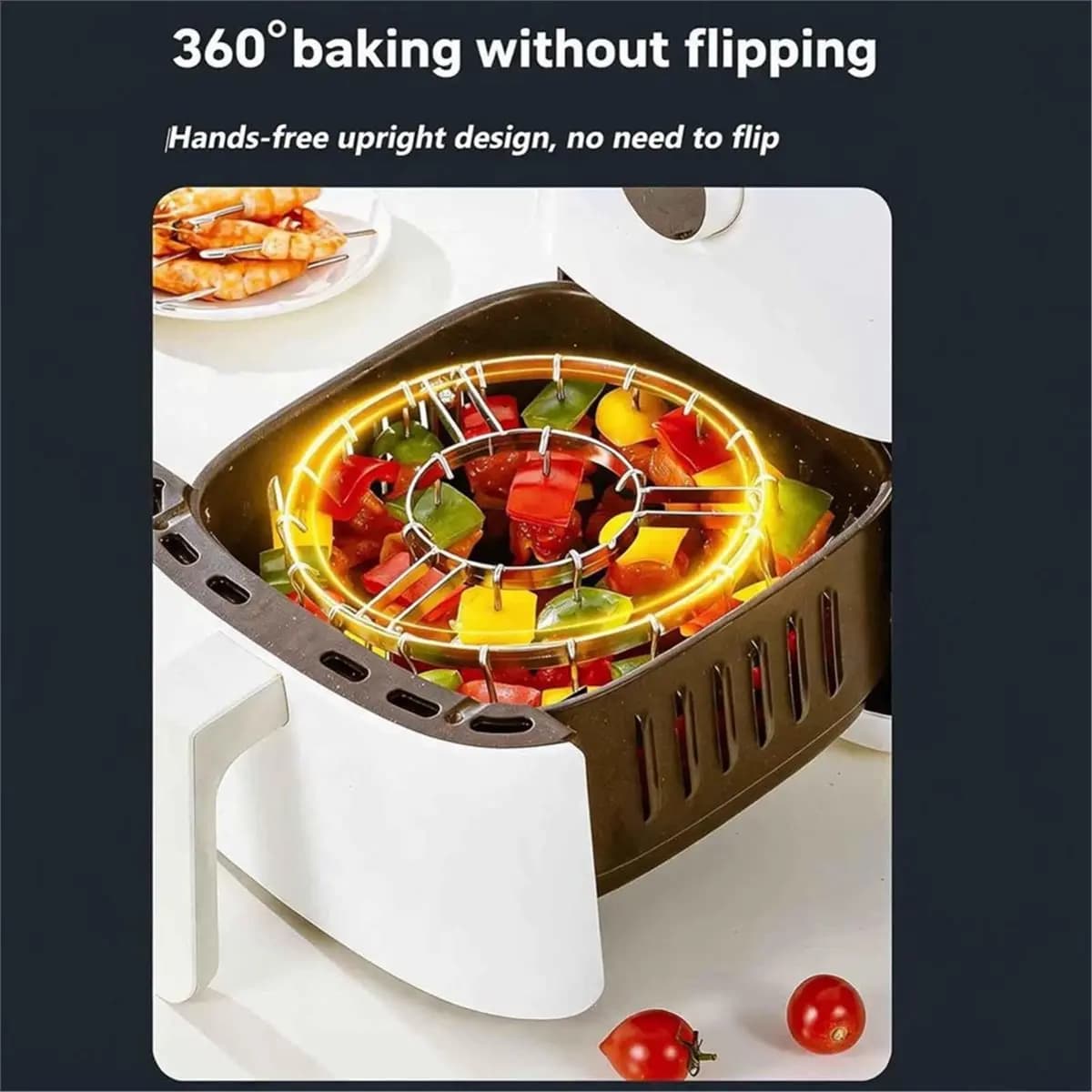 2026 New Tool Foldable Air Fryer Grill Rack 24 Vertical Skewers , Air Fryer Grill Accessories Kit Hanging Oven Skewers Rack